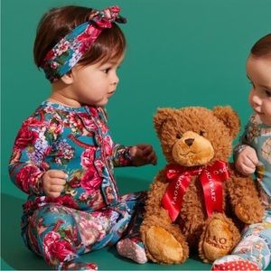 NWT Posh peanut FAO Schwarz floral rocking horse Footie headwrap set